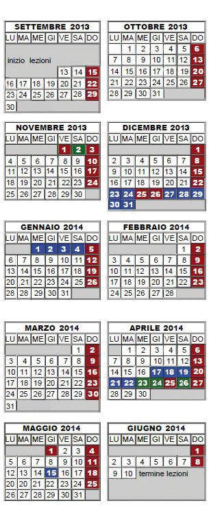 Calendario scolastico 2013-14